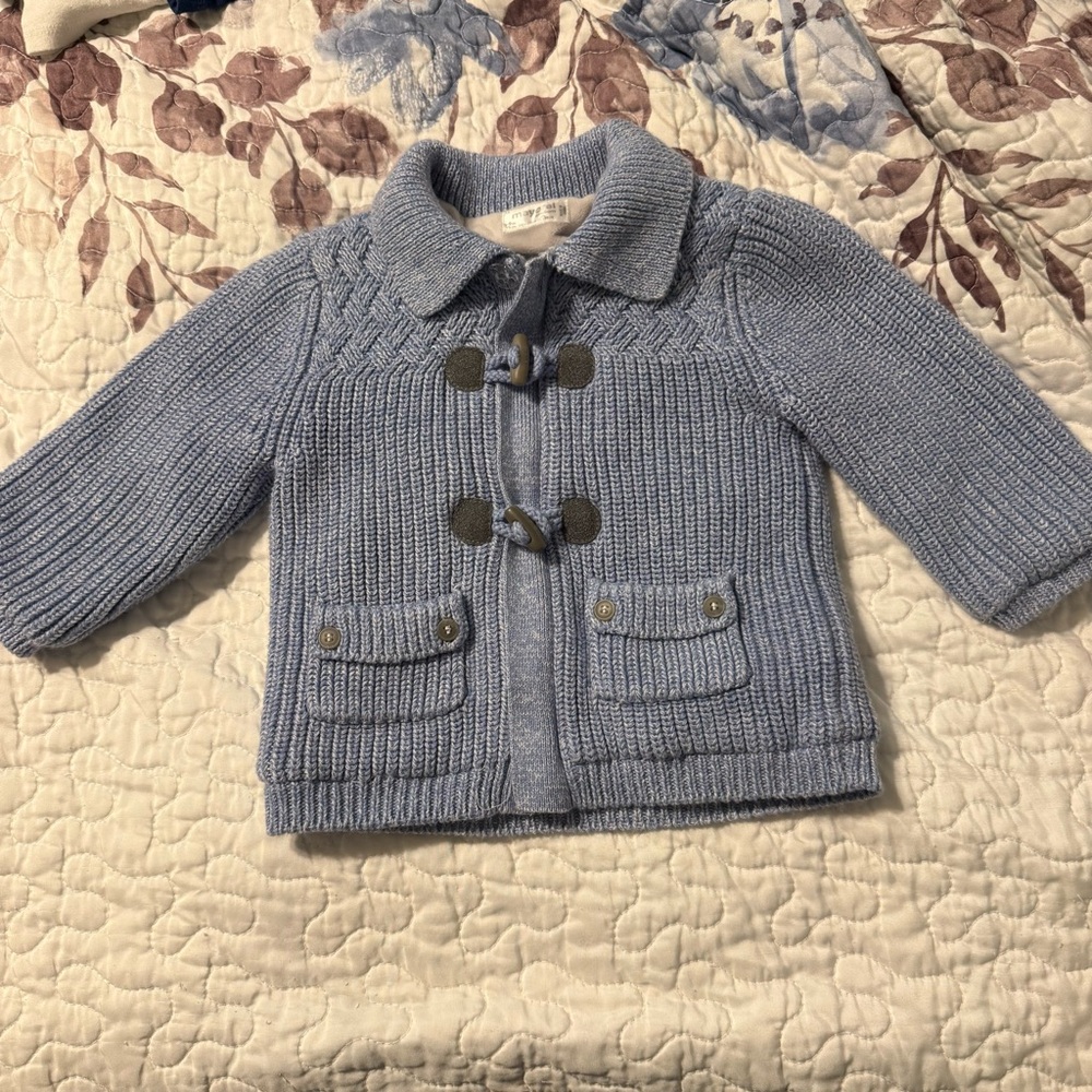 Mayoral - Blue Knit Baby Cardigan - 6-9m - Lined - Heavy Weight